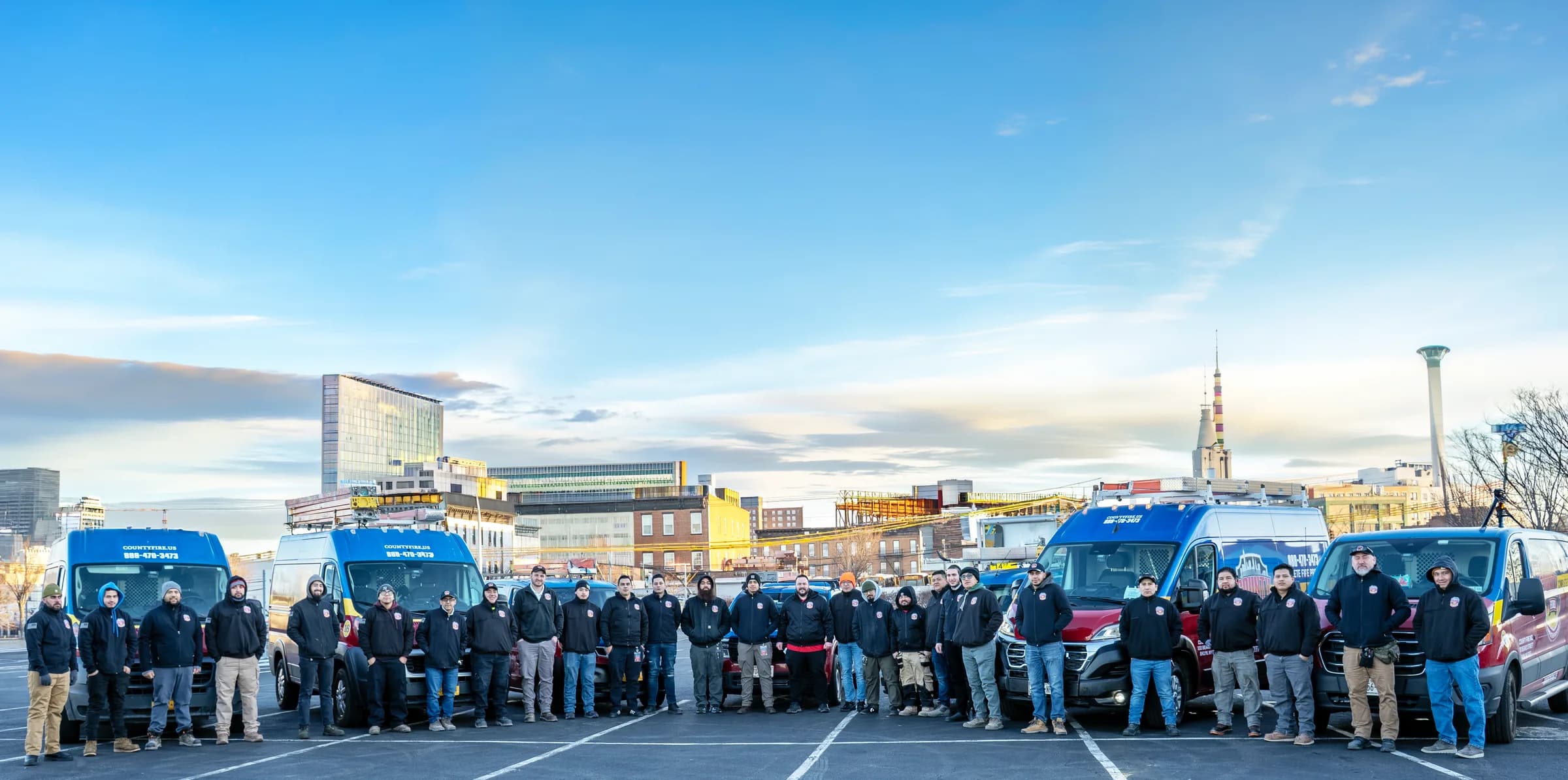 The County Fire team and fleet vehicles in Brooklyn, NYC