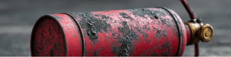 Corroded fire extinguisher that failed inspection and triggered a violation
