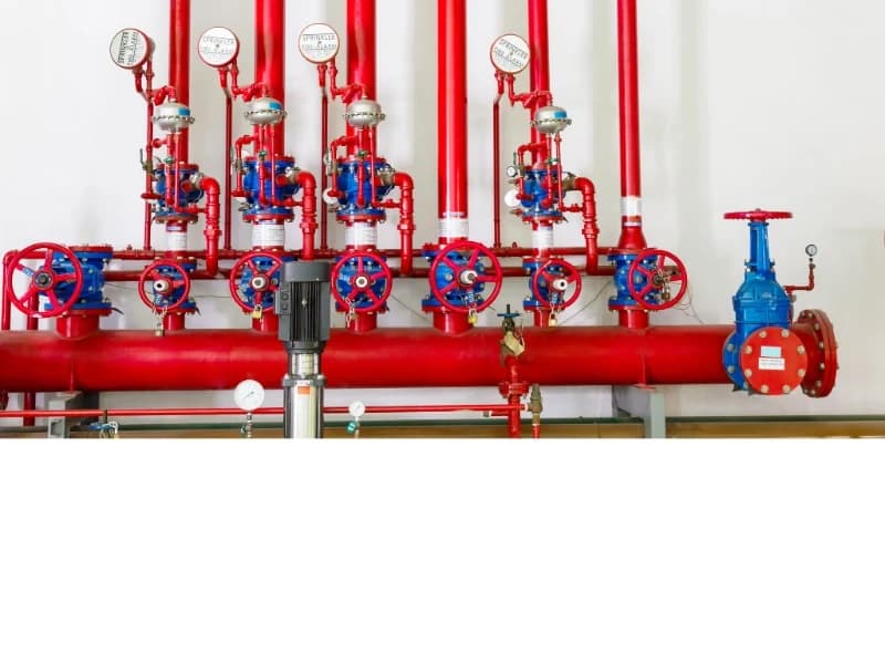 Fire sprinkler alarm check valves and riser assembly installed by County Fire